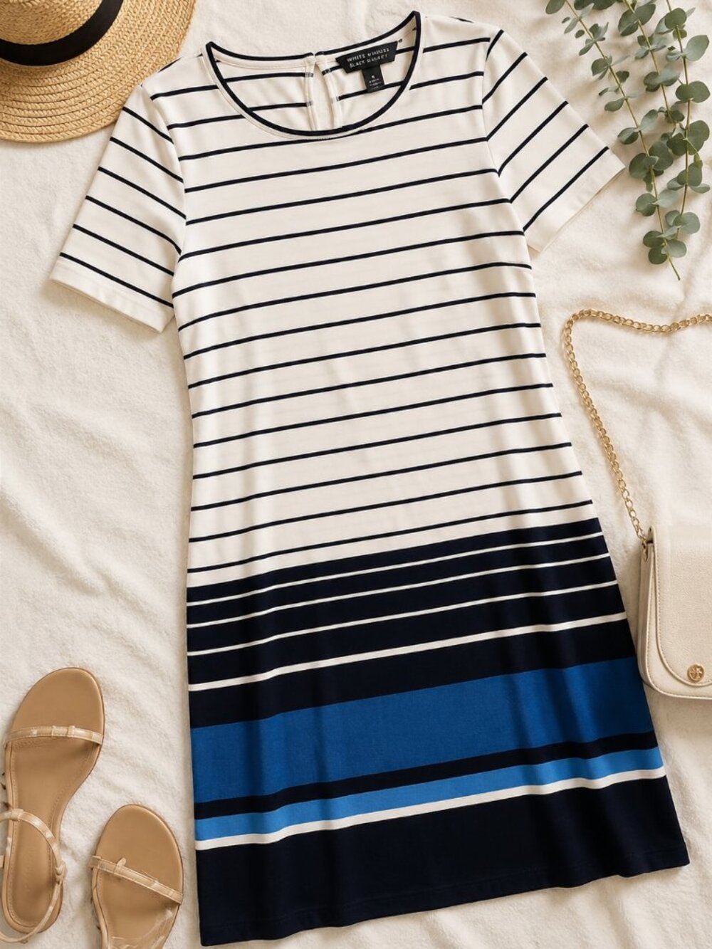 White House Black Market Striped Shift Dress Blue White Black | Medium